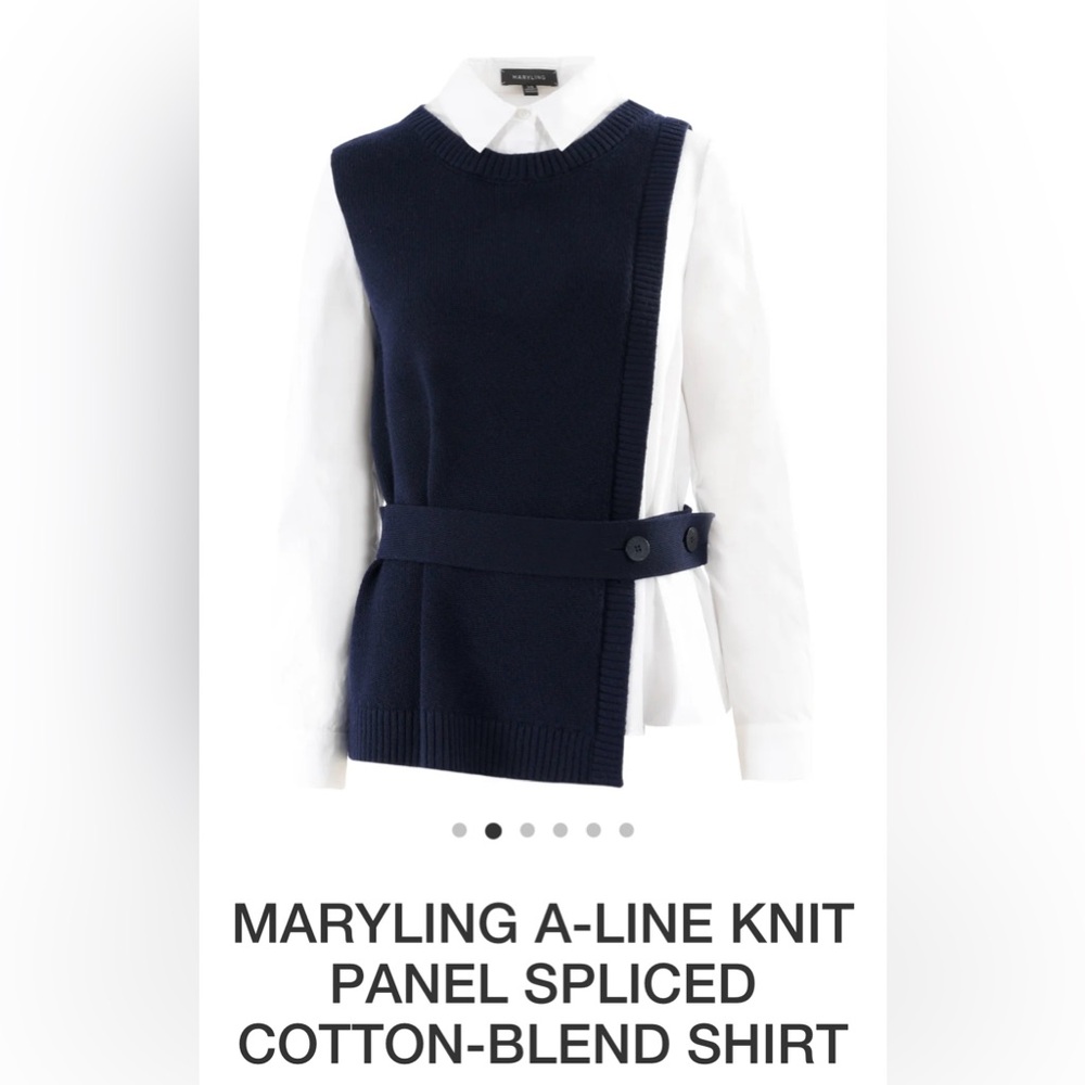 MARYLING A-LINE KNIT PANEL SPLICED COTTON-BLEND SHIRT Size Small/ Italian 38